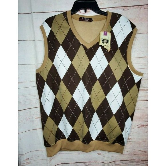 Rare Old Skool The Original Brand Brown Argyle XL V-Neck Sweater Vest - Picture 7 of 12